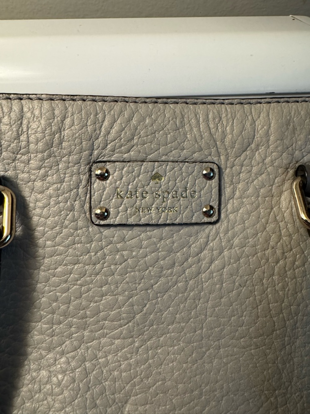 Kate Spade Pebbled Leather Tote in Light Gray with Gold Hardware
